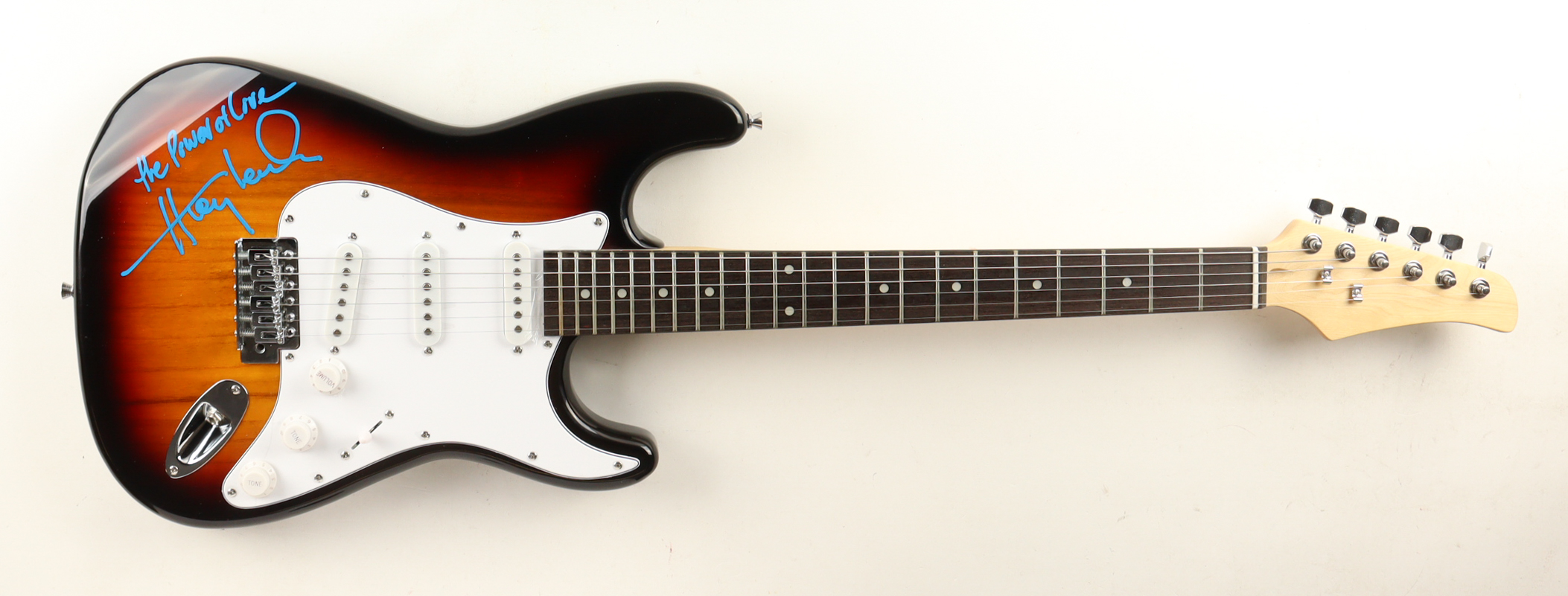 Huey Lewis Signed Full Size Electric Guitar Inscribed "ThePower of Love" (ACOA) at PristineAuction.com Huey Lewis Signed Full Size Electric Guitar Inscribed "ThePower of Love" (ACOA) at PristineAuction.com