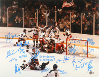 1980 Team USA Hockey "Miracle on Ice" 16x20 Photo Signed by (18) with Mike Eruzione, Jim Craig, Neal Broten Inscribed "Do You Believe In Miracles?!" (Beckett) at PristineAuction.com