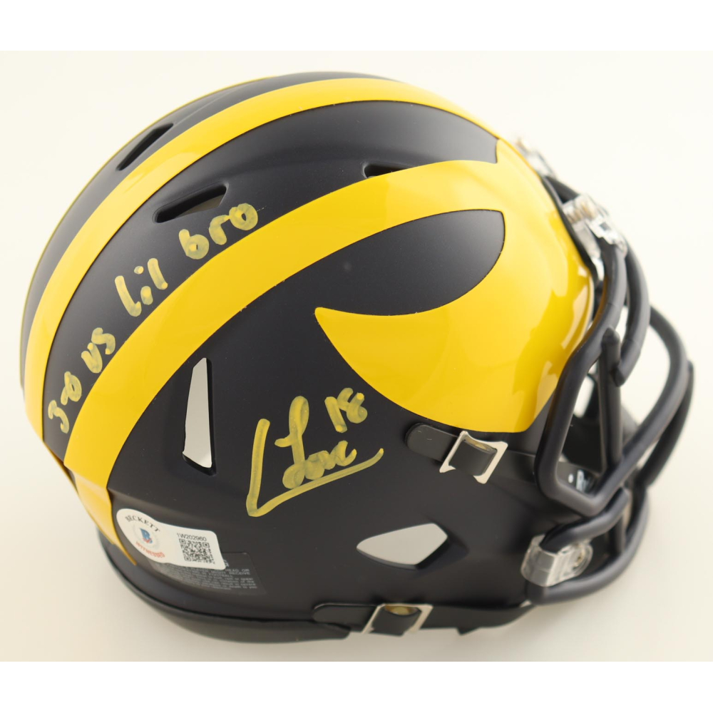 Colston Loveland Signed Michigan Wolverines Speed Mini Helmet Inscribed "3-0 Vs Lil Bro" (Beckett) at PristineAuction.com