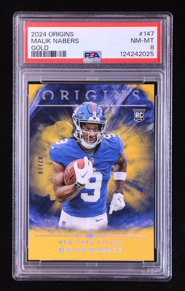 Malik Nabers 2024 Origins Gold #147 RC #2/10 (PSA 8) at PristineAuction.com Malik Nabers 2024 Origins Gold #147 RC #2/10 (PSA 8) at PristineAuction.com