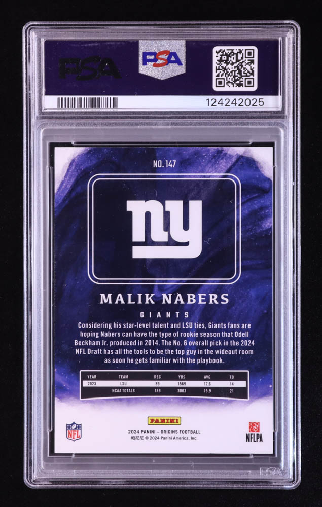Malik Nabers 2024 Origins Gold #147 RC #2/10 (PSA 8) at PristineAuction.com Malik Nabers 2024 Origins Gold #147 RC #2/10 (PSA 8) at PristineAuction.com
