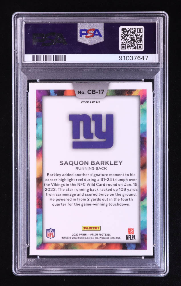 Saquon Barkley 2023 Panini Prizm Color Blast #CB17 (PSA 10) at PristineAuction.com Saquon Barkley 2023 Panini Prizm Color Blast #CB17 (PSA 10) at PristineAuction.com