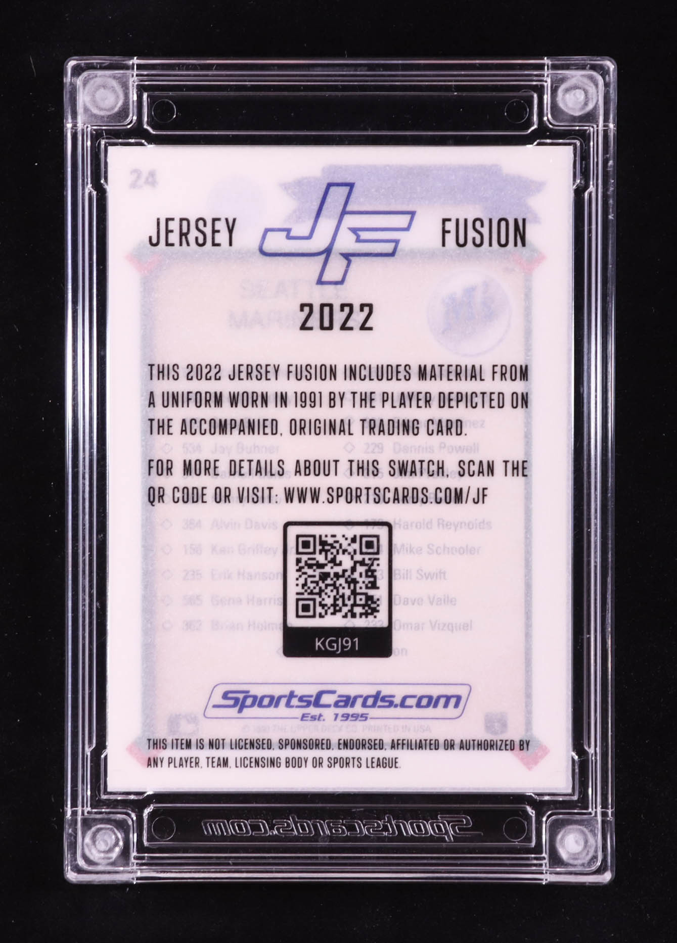 Ken Griffey Jr. 2022 Sportscards.com Jersey Fusion Game-Used Swatch #KGJ91 at PristineAuction.com Ken Griffey Jr. 2022 Sportscards.com Jersey Fusion Game-Used Swatch #KGJ91 at PristineAuction.com