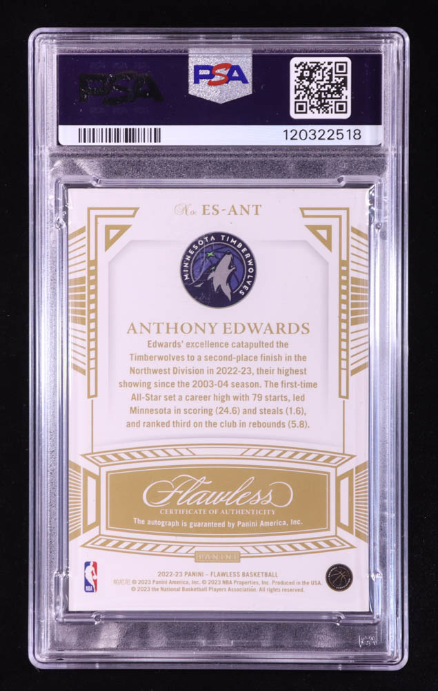 Anthony Edwards 2022-23 Panini Flawless Excellence Signatures #1 #21/24 (PSA 9 | Auto 10) at PristineAuction.com Anthony Edwards 2022-23 Panini Flawless Excellence Signatures #1 #21/24 (PSA 9 | Auto 10) at PristineAuction.com