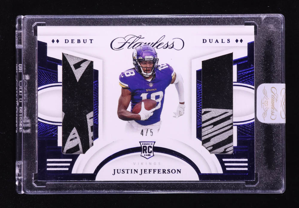 Justin Jefferson 2020 Panini Flawless Debut Duals Memorabilia Glove #28 RC #4/5 at PristineAuction.com Justin Jefferson 2020 Panini Flawless Debut Duals Memorabilia Glove #28 RC #4/5 at PristineAuction.com