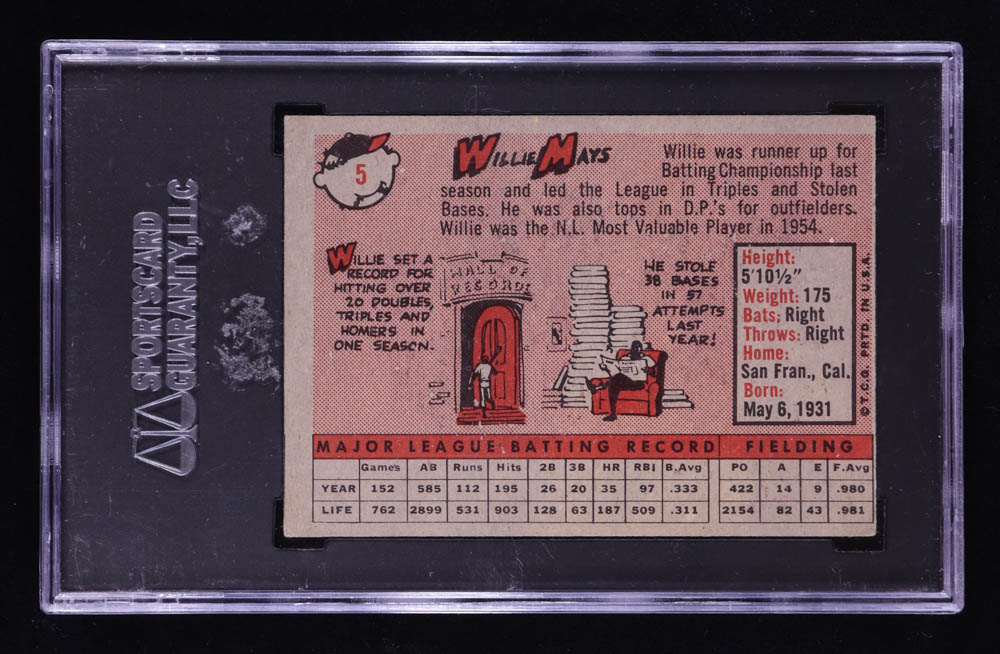 Willie Mays 1958 Topps #5 (SGC 5) at PristineAuction.com Willie Mays 1958 Topps #5 (SGC 5) at PristineAuction.com