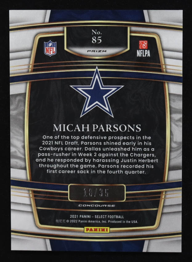 Micah Parsons 2021 Select Prizm White #85 RC #18/35 at PristineAuction.com Micah Parsons 2021 Select Prizm White #85 RC #18/35 at PristineAuction.com