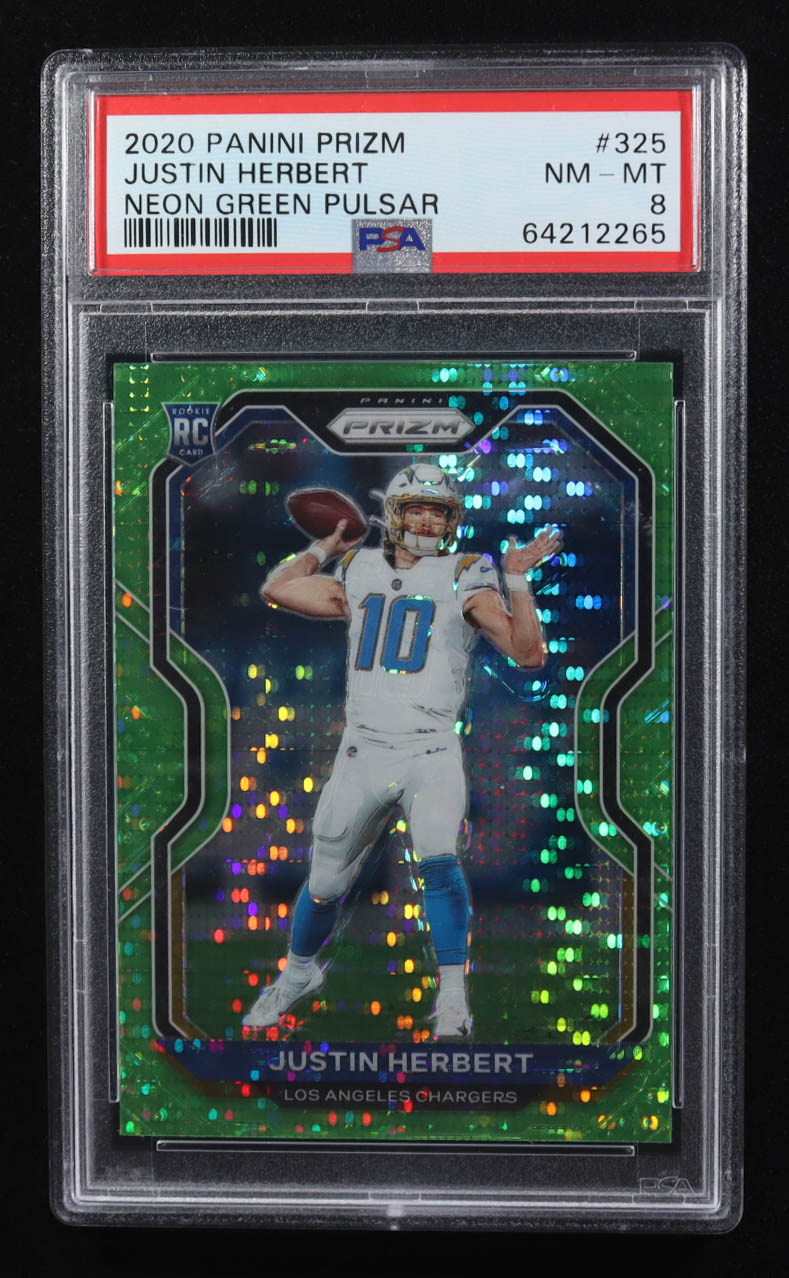 Justin Herbert 2020 Panini Prizm Prizms Neon Green Pulsar #325 RC (PSA 8) at PristineAuction.com Justin Herbert 2020 Panini Prizm Prizms Neon Green Pulsar #325 RC (PSA 8) at PristineAuction.com