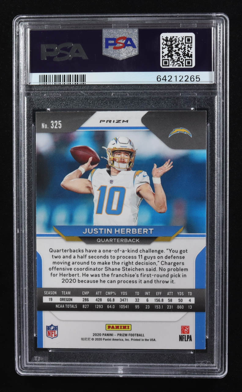 Justin Herbert 2020 Panini Prizm Prizms Neon Green Pulsar #325 RC (PSA 8) at PristineAuction.com Justin Herbert 2020 Panini Prizm Prizms Neon Green Pulsar #325 RC (PSA 8) at PristineAuction.com