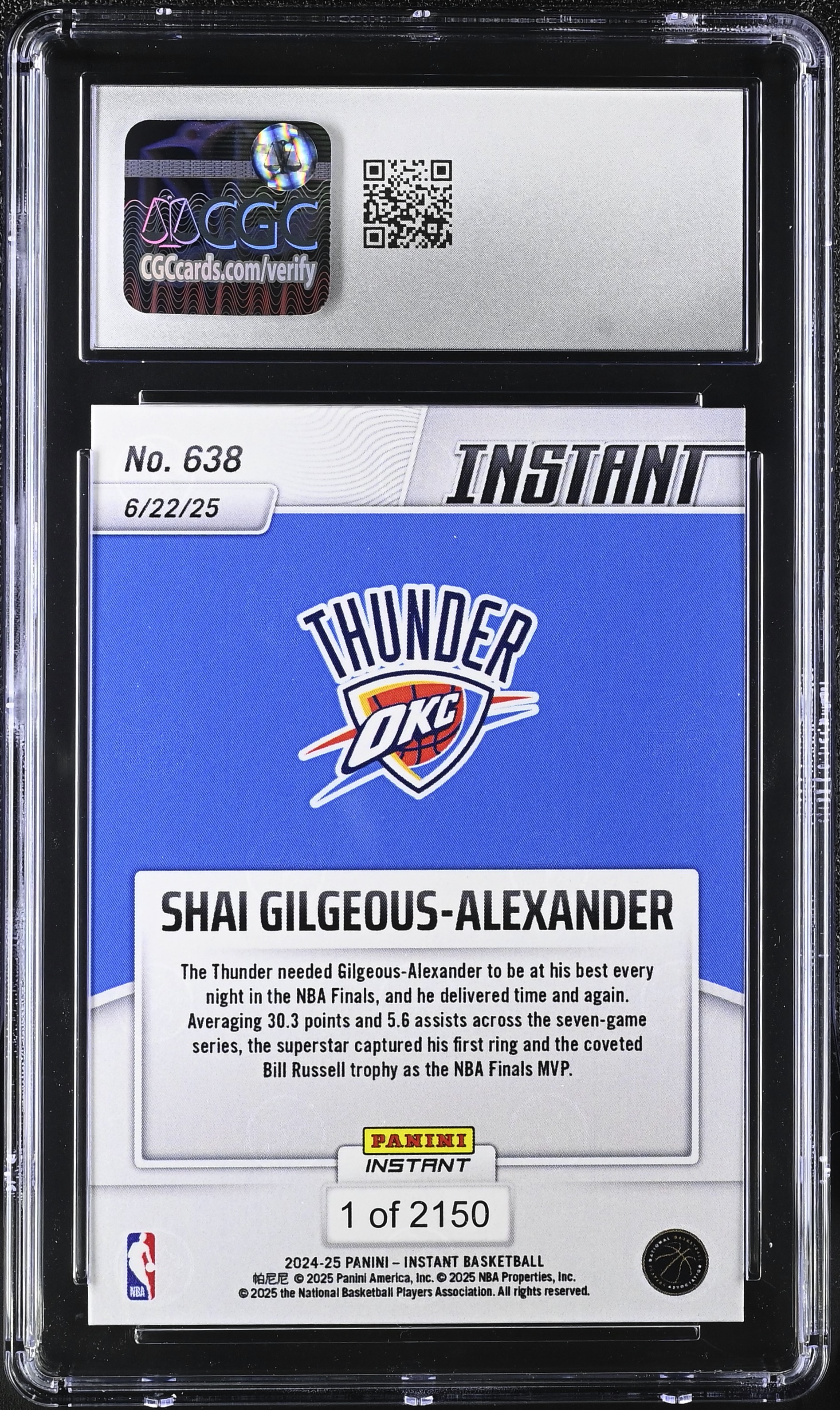 Shai Gilgeous-Alexander 2024-25 Panini Instant #638 | NBA Finals MVP (CGC 9.5) at PristineAuction.com Shai Gilgeous-Alexander 2024-25 Panini Instant #638 | NBA Finals MVP (CGC 9.5) at PristineAuction.com