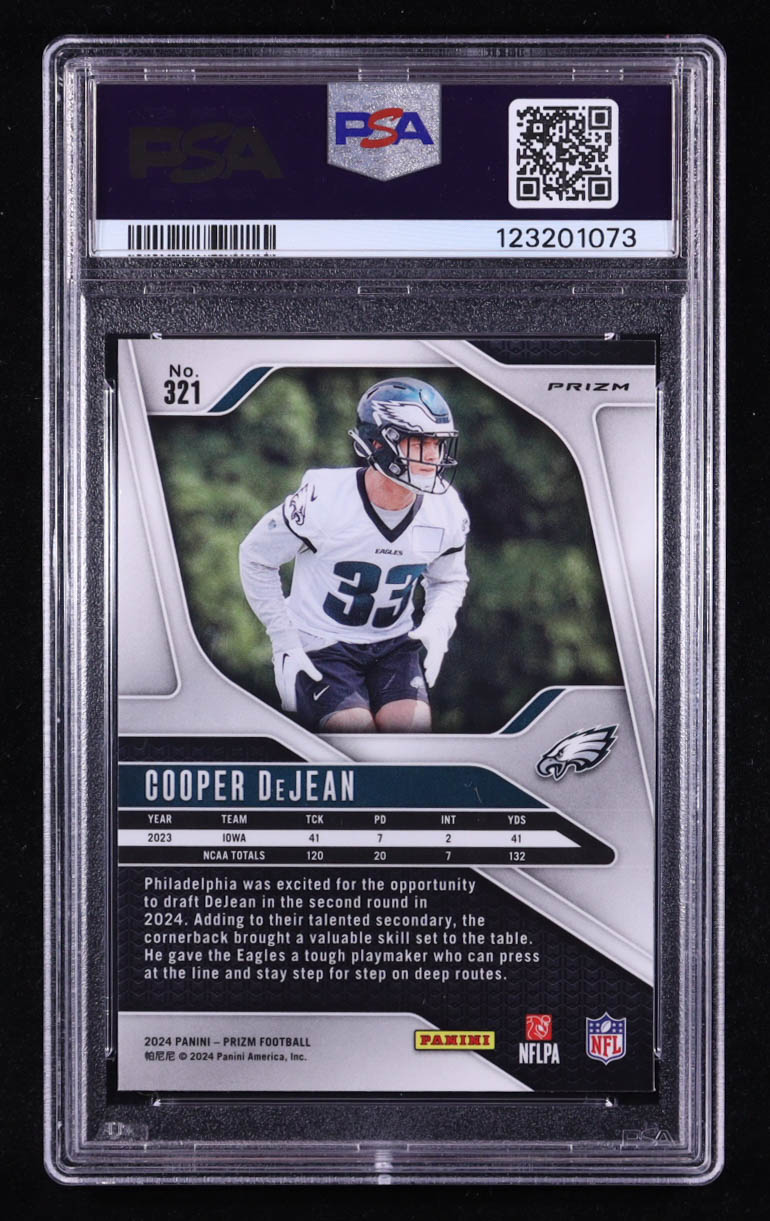 Cooper DeJean 2024 Panini Prizm Prizms Green #321 RC (PSA 9) at PristineAuction.com Cooper DeJean 2024 Panini Prizm Prizms Green #321 RC (PSA 9) at PristineAuction.com