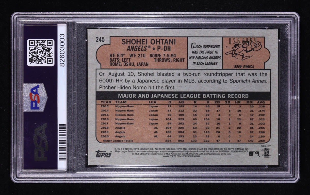 Shohei Ohtani 2021 Topps Heritage Chrome #245 #026/999 (PSA 10) at PristineAuction.com Shohei Ohtani 2021 Topps Heritage Chrome #245 #026/999 (PSA 10) at PristineAuction.com