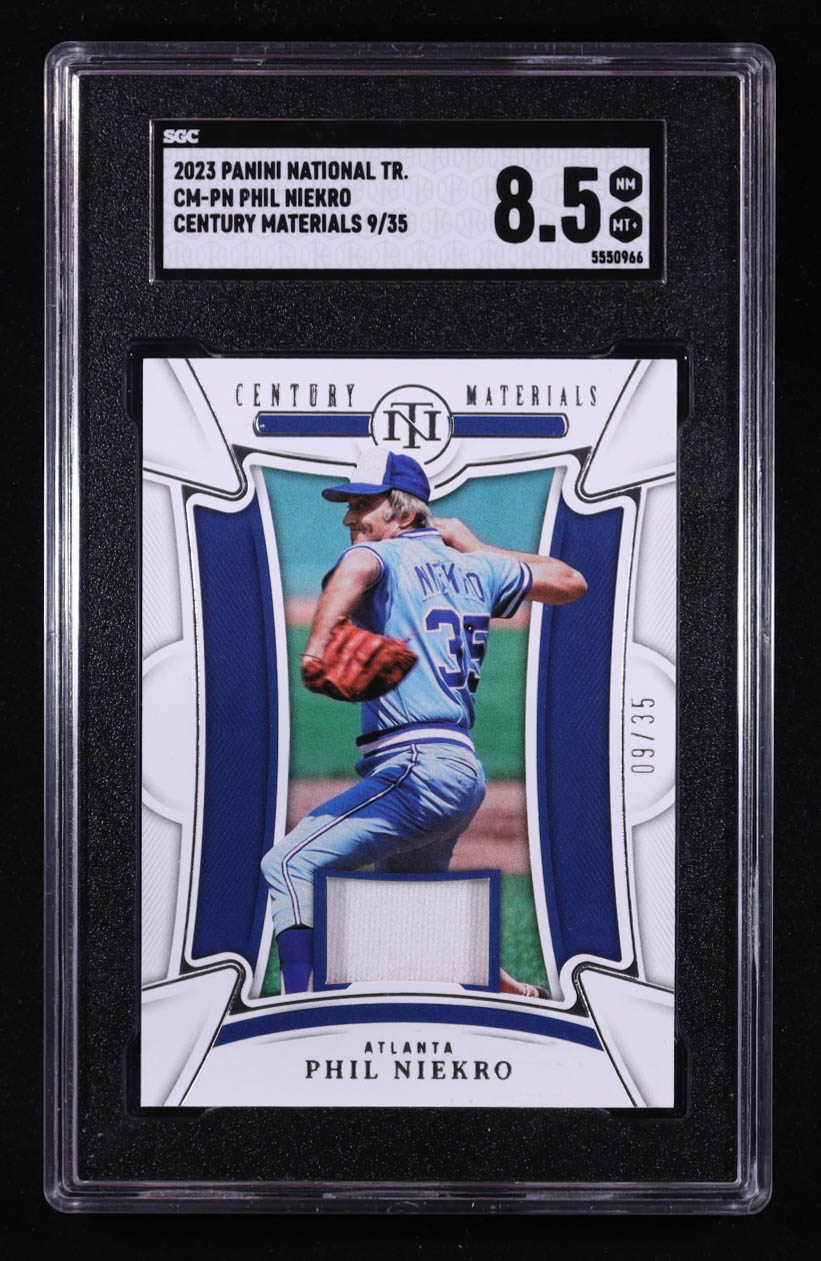 Phil Niekro 2023 Panini National Treasures Century Materials #5 #9/35 (SGC 8.5) at PristineAuction.com Phil Niekro 2023 Panini National Treasures Century Materials #5 #9/35 (SGC 8.5) at PristineAuction.com