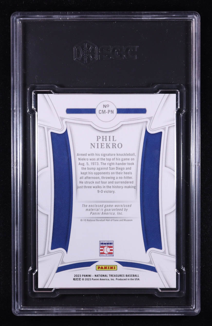 Phil Niekro 2023 Panini National Treasures Century Materials #5 #9/35 (SGC 8.5) at PristineAuction.com Phil Niekro 2023 Panini National Treasures Century Materials #5 #9/35 (SGC 8.5) at PristineAuction.com