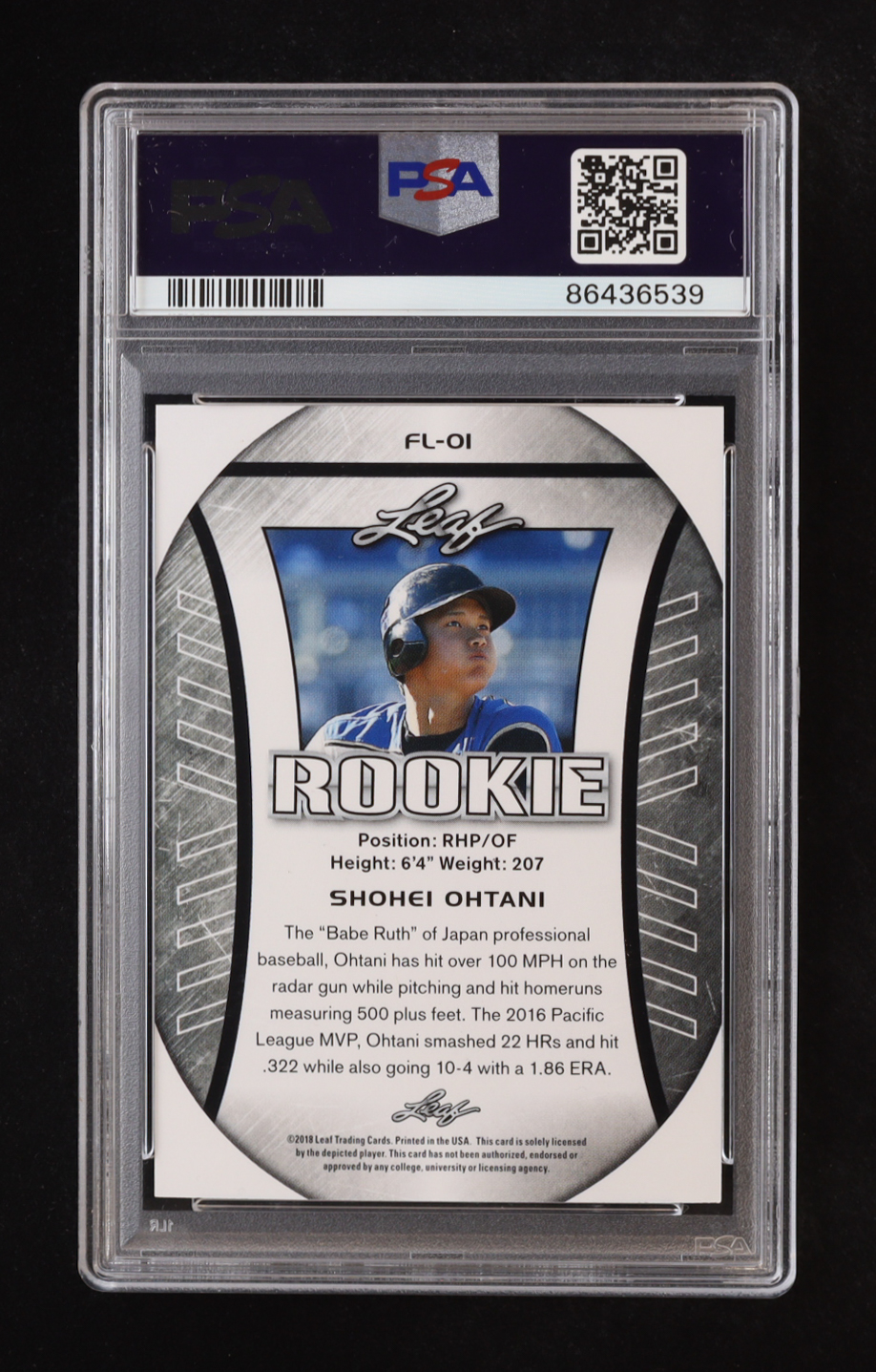 Shohei Ohtani 2018 Leaf Ohtani Rookie Exclusive Flag #FL01 RC (PSA 10) at PristineAuction.com Shohei Ohtani 2018 Leaf Ohtani Rookie Exclusive Flag #FL01 RC (PSA 10) at PristineAuction.com