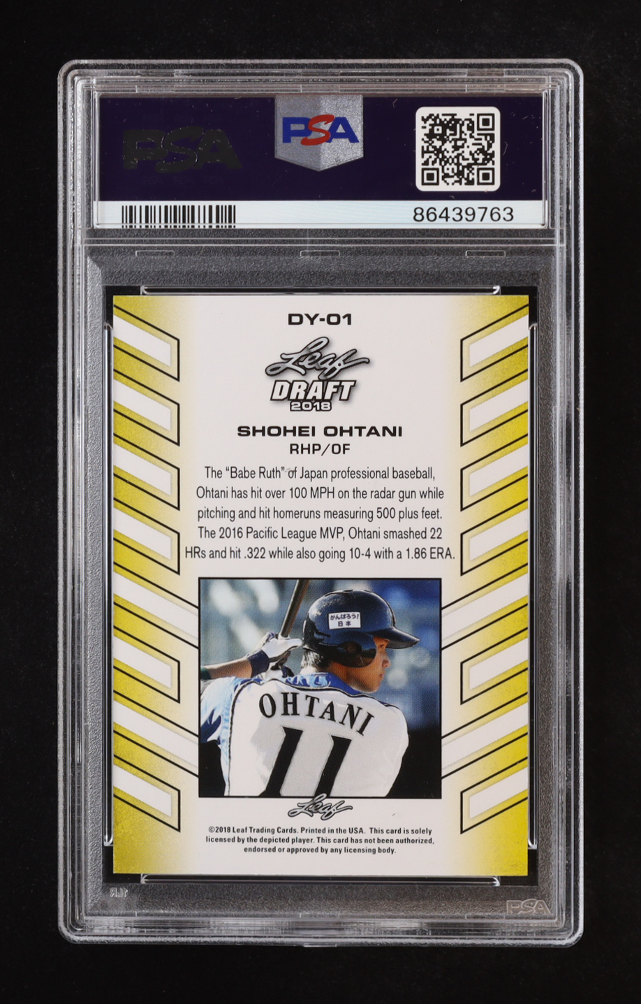 Shohei Ohtani 2018 Leaf Ohtani Draft Year #DY01 RC (PSA 10) at PristineAuction.com Shohei Ohtani 2018 Leaf Ohtani Draft Year #DY01 RC (PSA 10) at PristineAuction.com