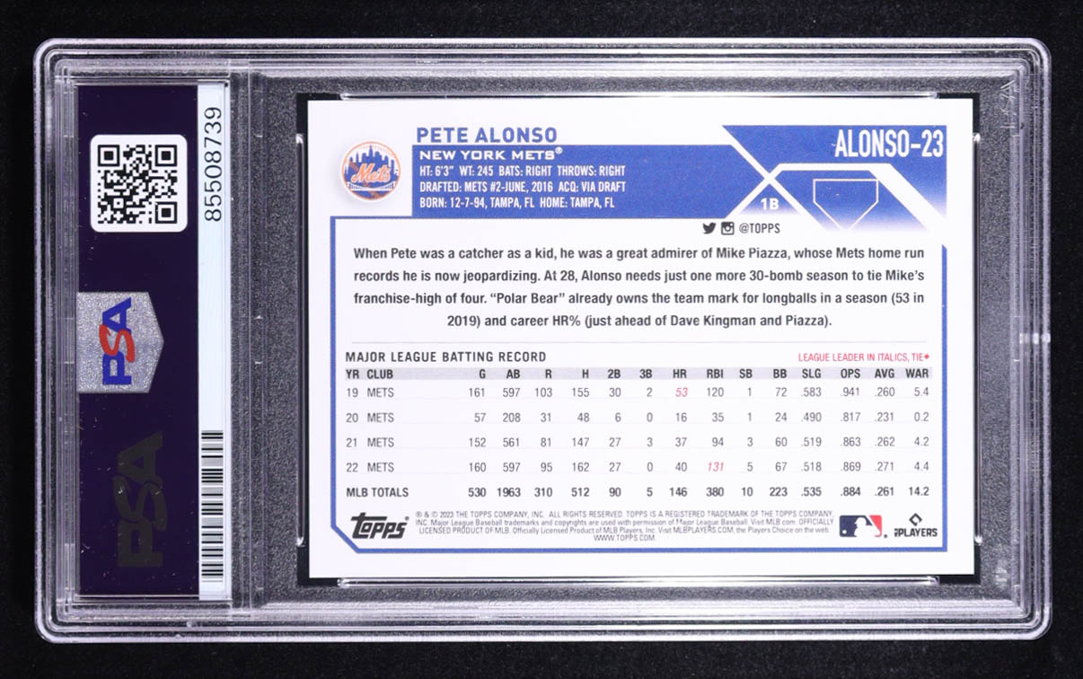 Pete Alonso Signed 2023 Topps Alonso Foundation Collection #ALONSO23 (PSA | Autograph Graded 10) at PristineAuction.com Pete Alonso Signed 2023 Topps Alonso Foundation Collection #ALONSO23 (PSA | Autograph Graded 10) at PristineAuction.com