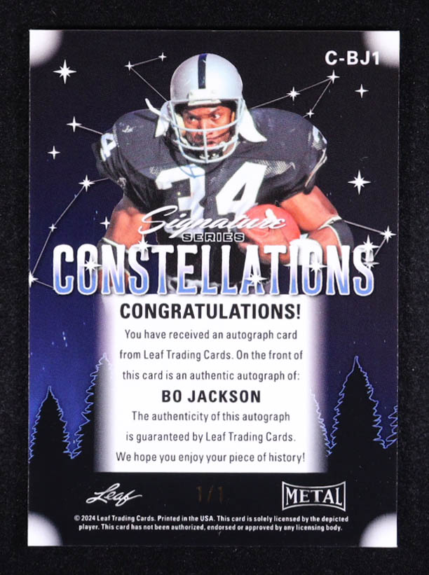 Bo Jackson 2024 Leaf Metal Signature Series Constellations Crystal Gold #CBJ1 #1/1 at PristineAuction.com Bo Jackson 2024 Leaf Metal Signature Series Constellations Crystal Gold #CBJ1 #1/1 at PristineAuction.com