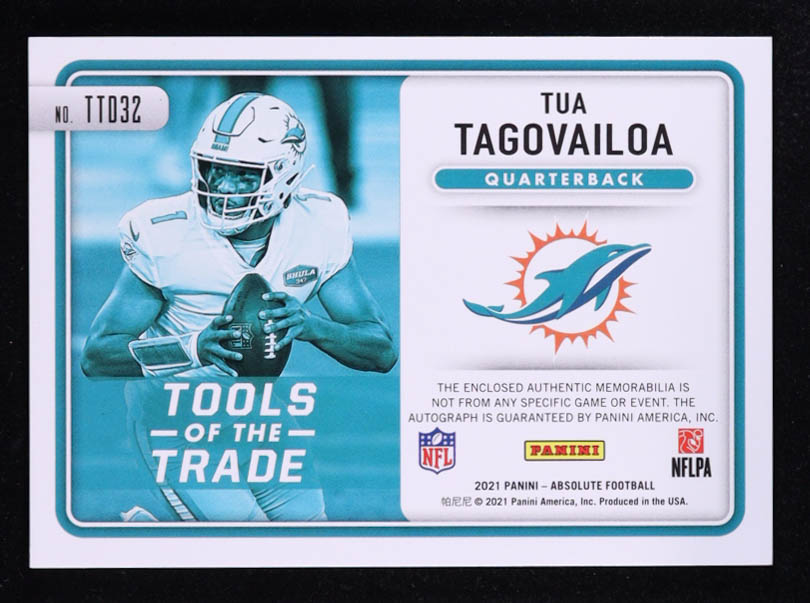 Tua Tagovailoa 2021 Absolute Tools of the Trade Dual Material Autographs #32 #24/25 at PristineAuction.com Tua Tagovailoa 2021 Absolute Tools of the Trade Dual Material Autographs #32 #24/25 at PristineAuction.com