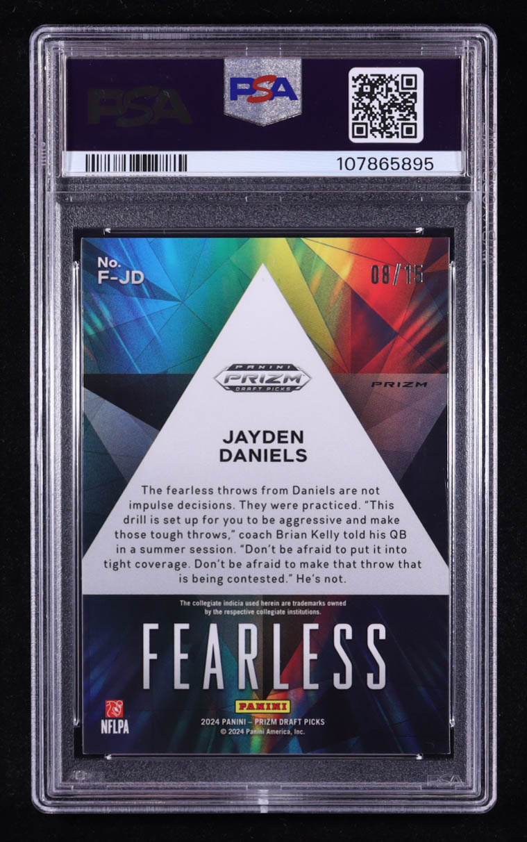 Jayden Daniels 2024 Panini Prizm Draft Picks Fearless Neon Pink Pulsar #5 RC #08/15 (PSA 10) at PristineAuction.com Jayden Daniels 2024 Panini Prizm Draft Picks Fearless Neon Pink Pulsar #5 RC #08/15 (PSA 10) at PristineAuction.com