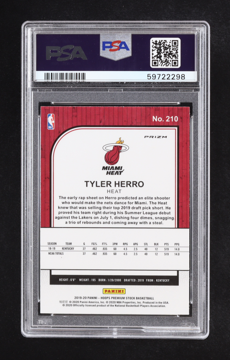 Tyler Herro 2019-20 Hoops Premium Stock Prizms Pulsar #210 RC (PSA 10) at PristineAuction.com Tyler Herro 2019-20 Hoops Premium Stock Prizms Pulsar #210 RC (PSA 10) at PristineAuction.com