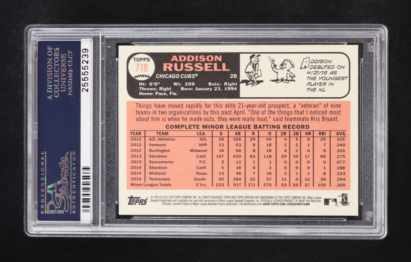 Addison Russell 2015 Topps Heritage #718 SP RC (PSA 10) at PristineAuction.com Addison Russell 2015 Topps Heritage #718 SP RC (PSA 10) at PristineAuction.com