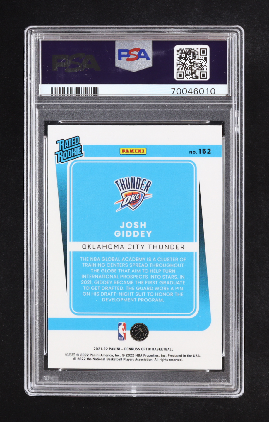 Josh Giddey 2021-22 Donruss Optic #152 RC (PSA 10) at PristineAuction.com Josh Giddey 2021-22 Donruss Optic #152 RC (PSA 10) at PristineAuction.com