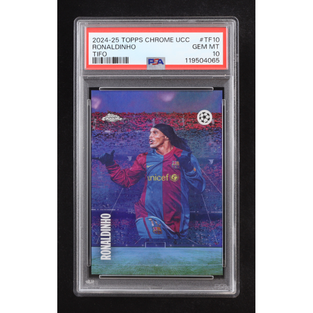 Ronaldinho 2024-25 Topps Chrome UEFA Club Competitions Tifo #TF10 (PSA 10) at PristineAuction.com