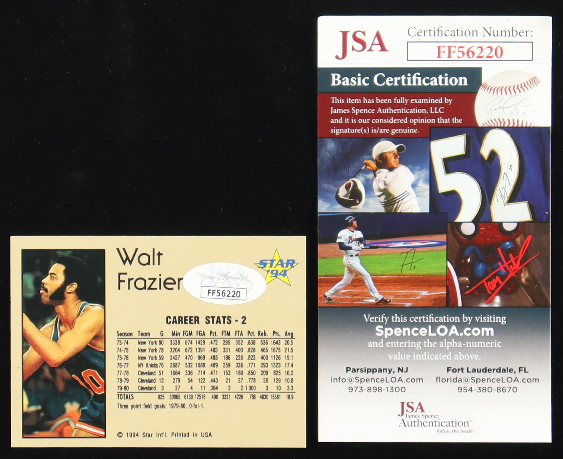 Walt Frazier Signed 1993-94 Star #48 Walt Frazier/Career Stats 2 Card (JSA) at PristineAuction.com Walt Frazier Signed 1993-94 Star #48 Walt Frazier/Career Stats 2 Card (JSA) at PristineAuction.com