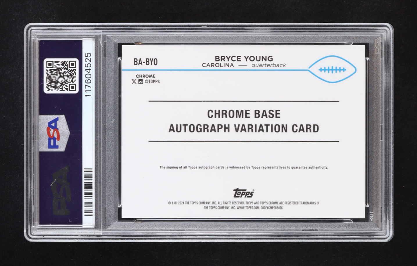 Bryce Young 2024 Topps Chrome Autographs Refractors #BABYO (PSA 10) at PristineAuction.com Bryce Young 2024 Topps Chrome Autographs Refractors #BABYO (PSA 10) at PristineAuction.com