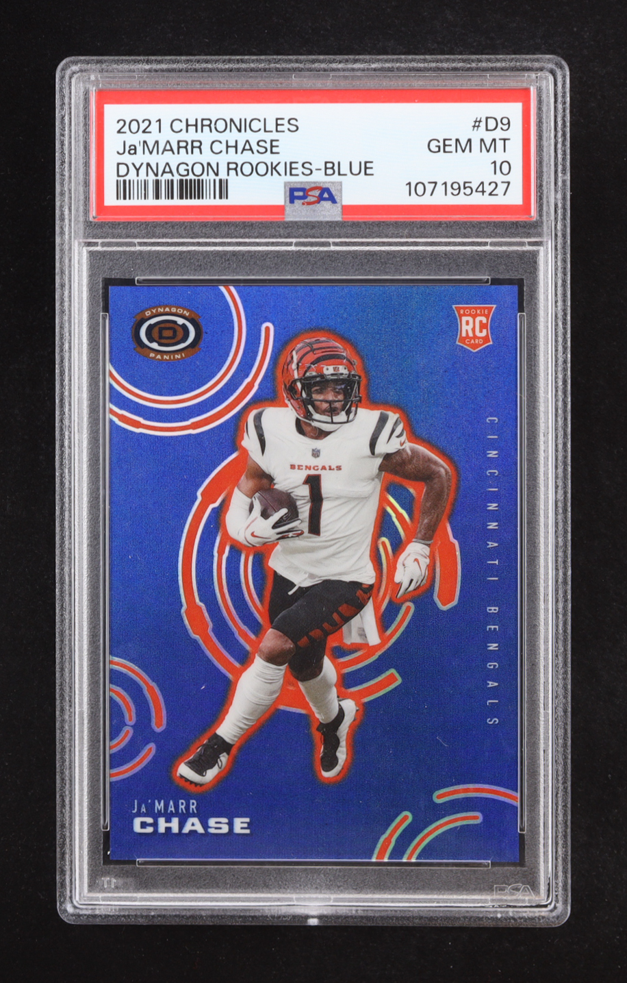 Ja'Marr Chase 2021 Panini Chronicles Dynagon Rookies Blue #9 #04/25 RC (PSA 10) at PristineAuction.com Ja'Marr Chase 2021 Panini Chronicles Dynagon Rookies Blue #9 #04/25 RC (PSA 10) at PristineAuction.com
