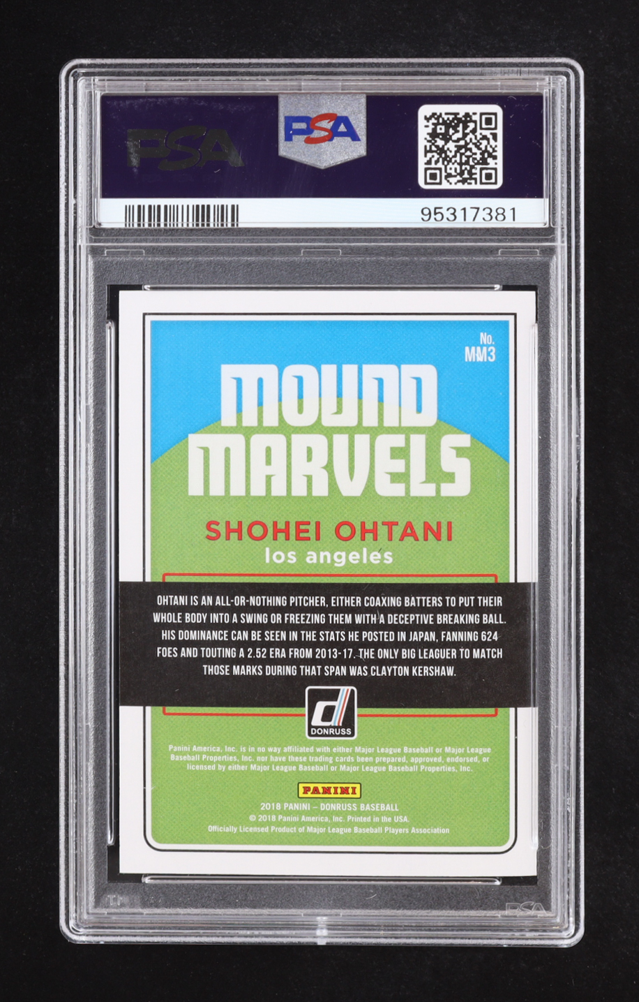 Shohei Ohtani 2018 Donruss Mound Marvels Silver #3 #032/349 RC (PSA 10) at PristineAuction.com Shohei Ohtani 2018 Donruss Mound Marvels Silver #3 #032/349 RC (PSA 10) at PristineAuction.com