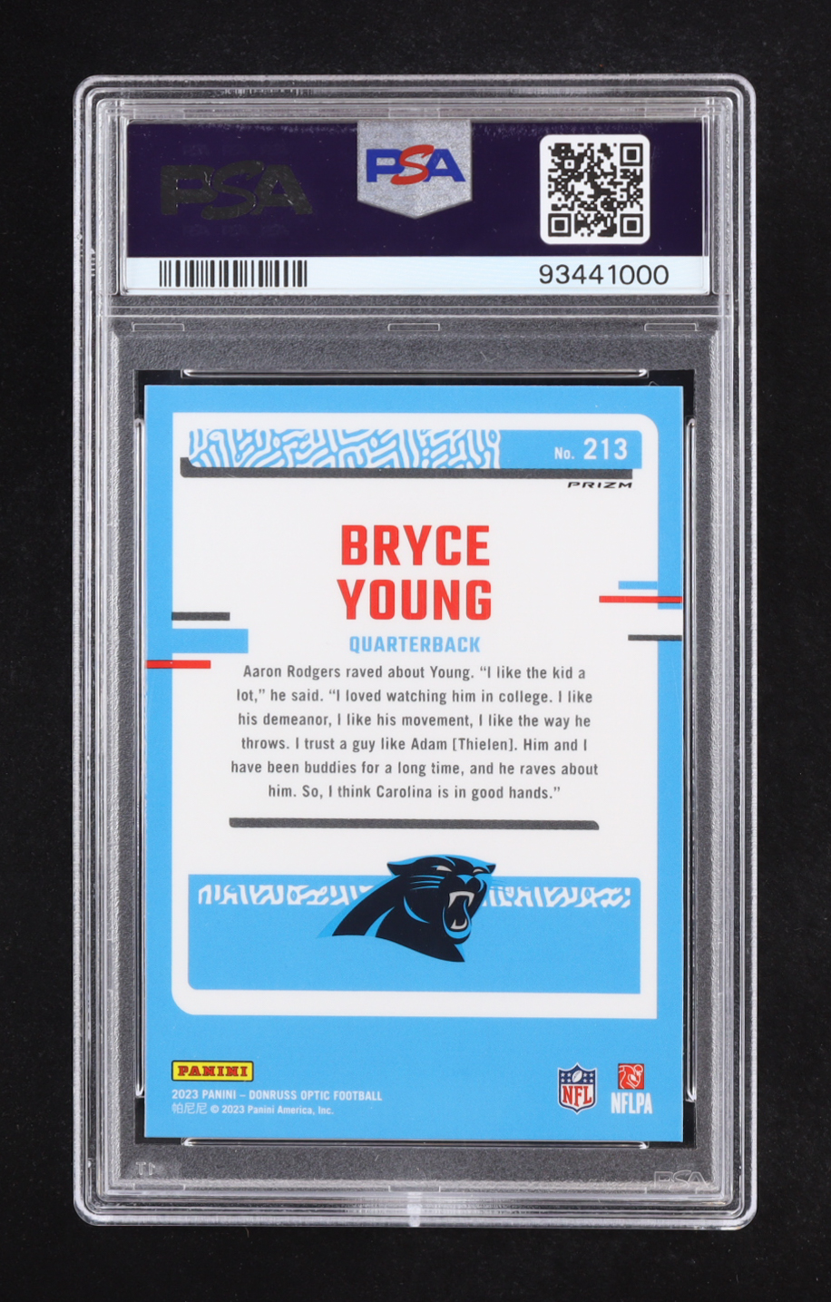 Bryce Young 2023 Donruss Optic Holo #213 RR RC (PSA 10) at PristineAuction.com Bryce Young 2023 Donruss Optic Holo #213 RR RC (PSA 10) at PristineAuction.com