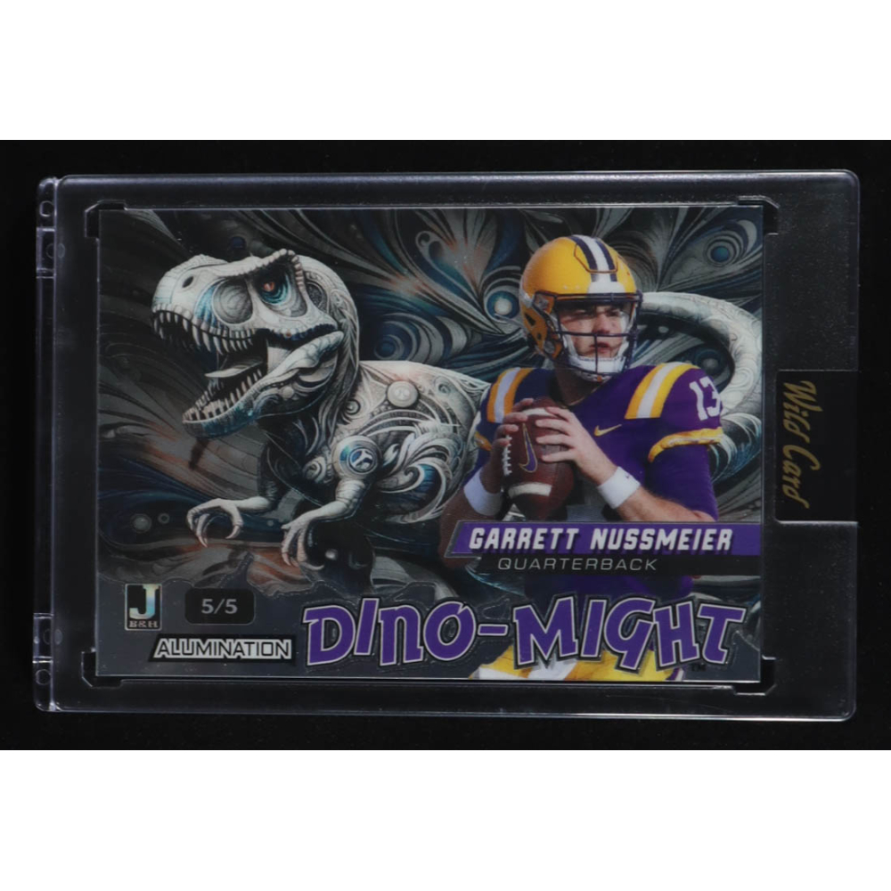 Garrett Nussmeier 2024 Wild Card Alumination Dino-Might T-Rek Blue #DMTRX1GN RC #5/5 at PristineAuction.com