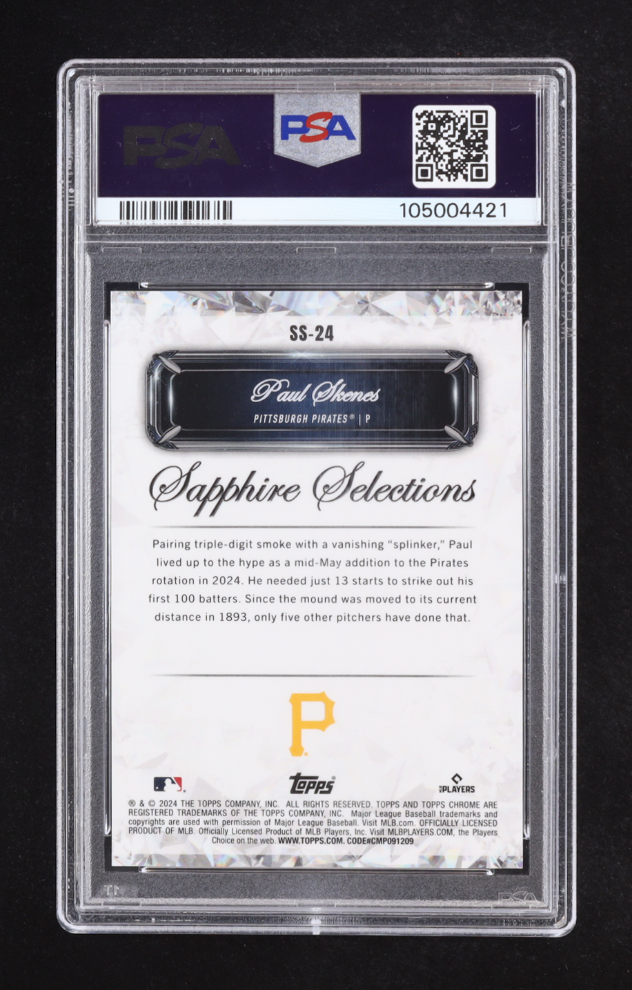 Paul Skenes 2024 Topps Chrome Update Sapphire Sapphire Selections Red Refractors #SS24 #4/5 RC (PSA 10) at PristineAuction.com Paul Skenes 2024 Topps Chrome Update Sapphire Sapphire Selections Red Refractors #SS24 #4/5 RC (PSA 10) at PristineAuction.com