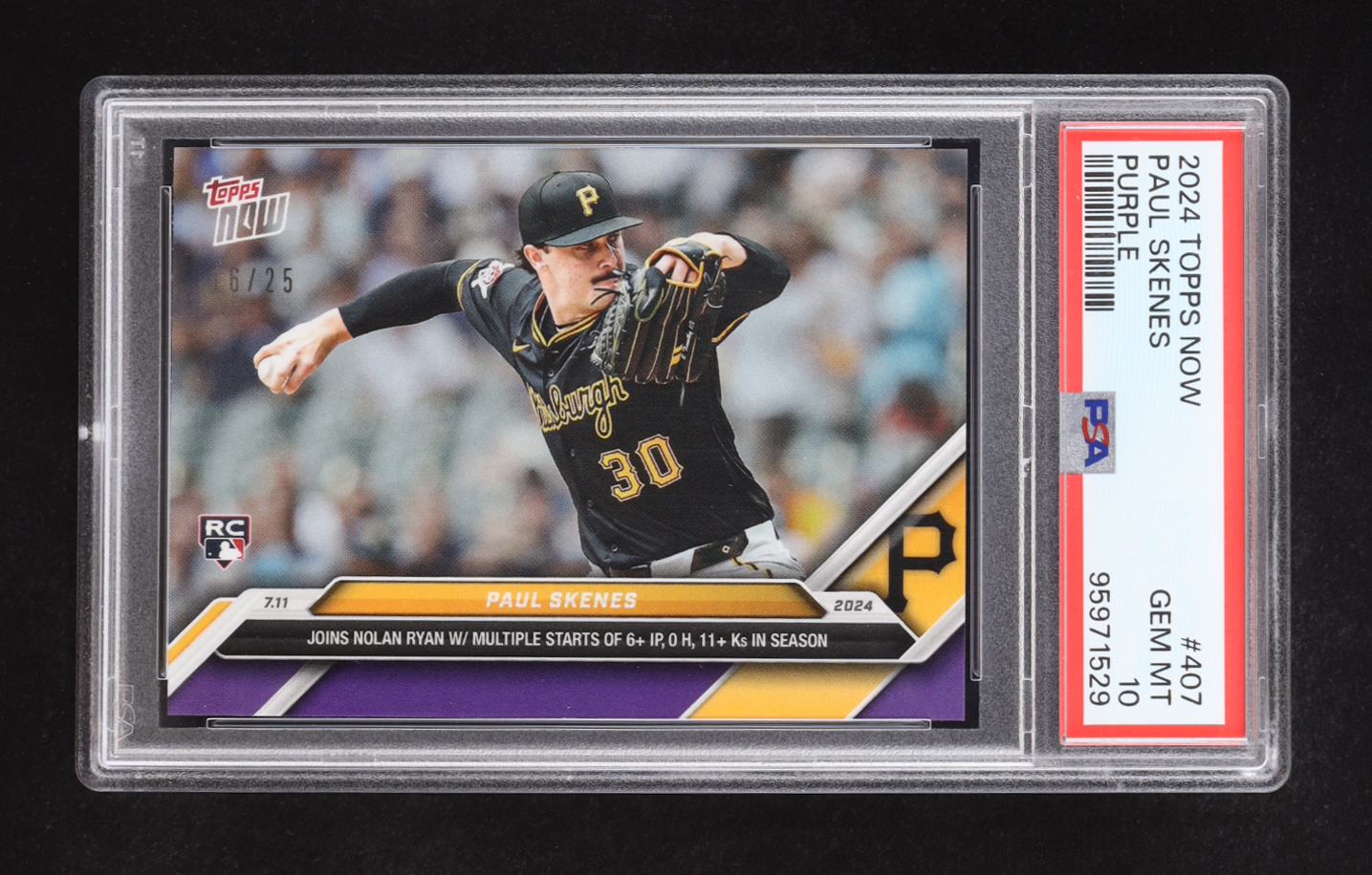 Paul Skenes 2024 Topps Now Purple #407 #16/25 RC (PSA 10) at PristineAuction.com Paul Skenes 2024 Topps Now Purple #407 #16/25 RC (PSA 10) at PristineAuction.com