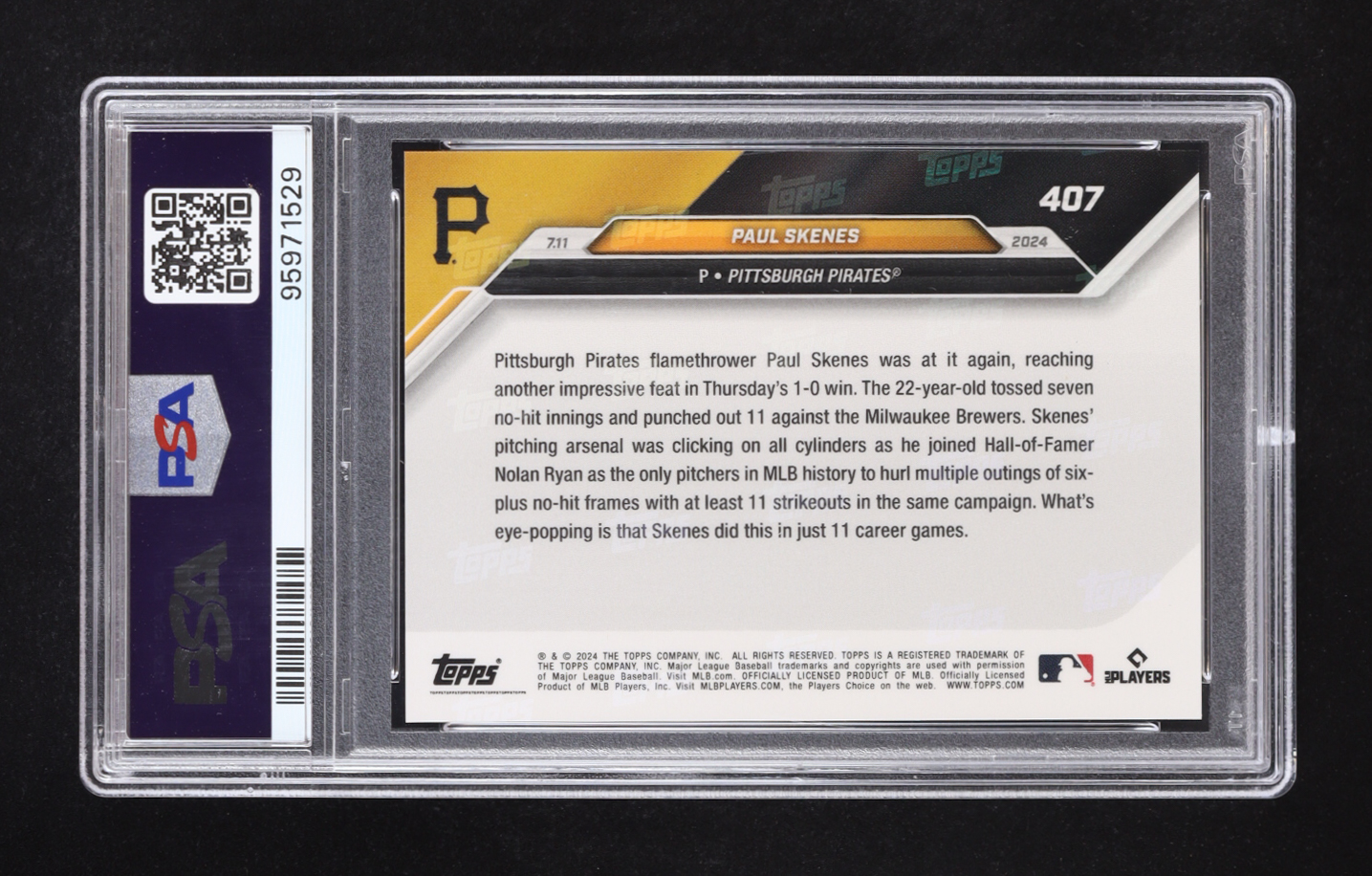 Paul Skenes 2024 Topps Now Purple #407 #16/25 RC (PSA 10) at PristineAuction.com Paul Skenes 2024 Topps Now Purple #407 #16/25 RC (PSA 10) at PristineAuction.com