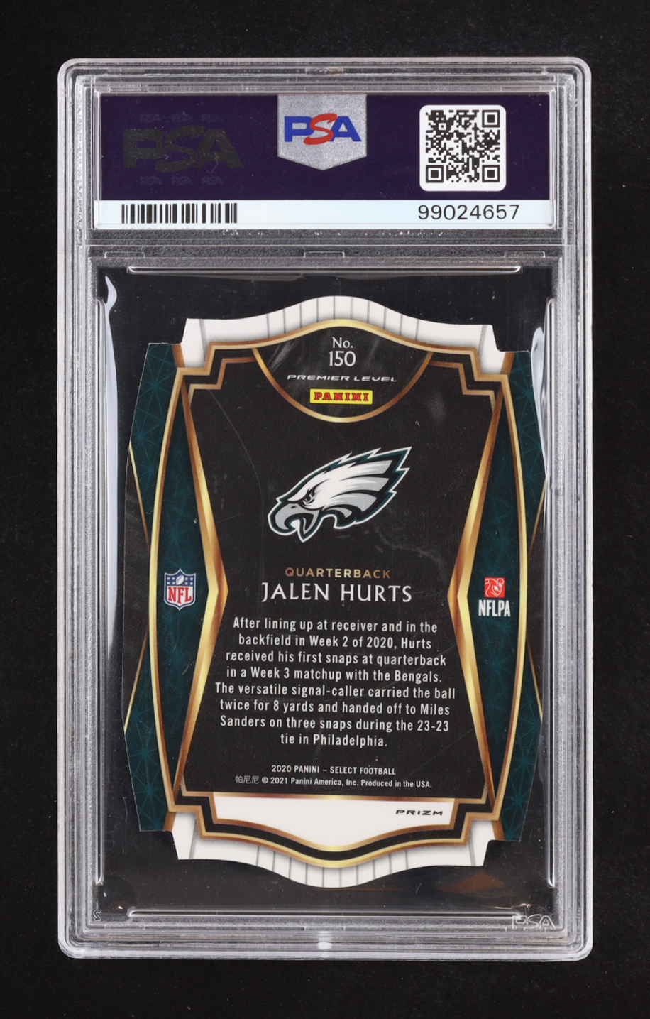 Jalen Hurts 2020 Select Prizm Purple Die Cut #150 RC (PSA 10) at PristineAuction.com Jalen Hurts 2020 Select Prizm Purple Die Cut #150 RC (PSA 10) at PristineAuction.com