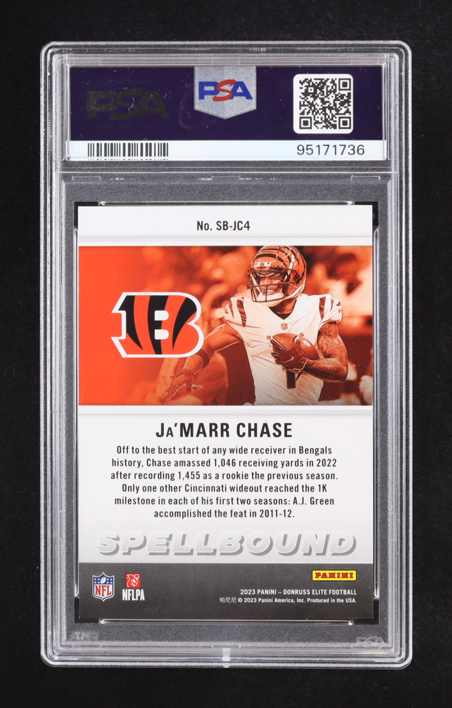 Ja'Marr Chase 2023 Elite Spellbound Blue #4 #11/25 (PSA 10) at PristineAuction.com Ja'Marr Chase 2023 Elite Spellbound Blue #4 #11/25 (PSA 10) at PristineAuction.com