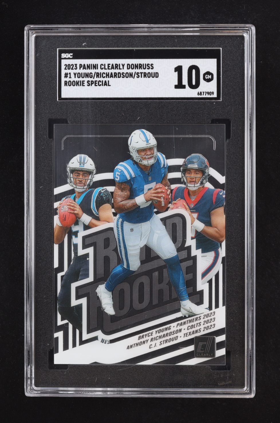 CJ Stroud / Anthony Richardson / Bryce Young 2023 Clearly Donruss Rookie Special #1 RC (SGC 10) at PristineAuction.com CJ Stroud / Anthony Richardson / Bryce Young 2023 Clearly Donruss Rookie Special #1 RC (SGC 10) at PristineAuction.com