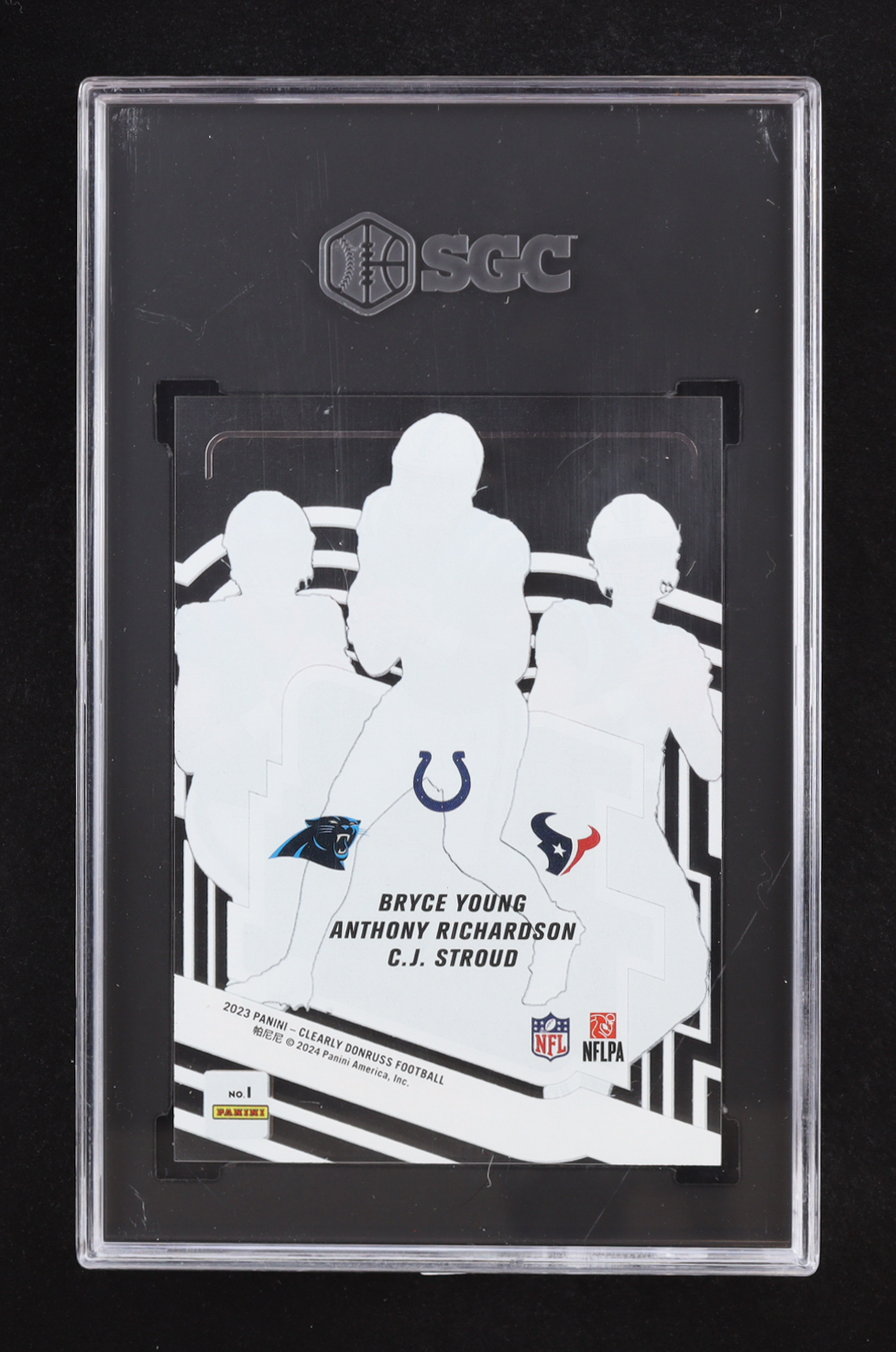 CJ Stroud / Anthony Richardson / Bryce Young 2023 Clearly Donruss Rookie Special #1 RC (SGC 10) at PristineAuction.com CJ Stroud / Anthony Richardson / Bryce Young 2023 Clearly Donruss Rookie Special #1 RC (SGC 10) at PristineAuction.com