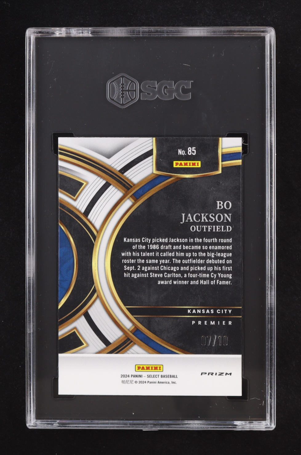 Bo Jackson 2024 Select Premier Level Prizms Gold Flash #85 #07/10 (SGC 10) at PristineAuction.com Bo Jackson 2024 Select Premier Level Prizms Gold Flash #85 #07/10 (SGC 10) at PristineAuction.com