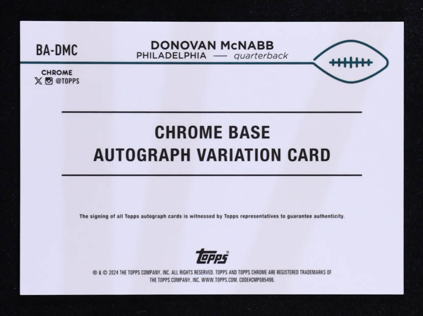 Donovan McNabb 2024 Topps Chrome Autographs Orange Geometric Refractors #BADMC #04/25 at PristineAuction.com Donovan McNabb 2024 Topps Chrome Autographs Orange Geometric Refractors #BADMC #04/25 at PristineAuction.com