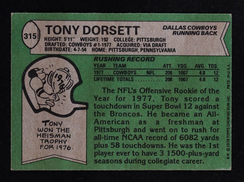Tony Dorsett 1978 Topps #315 RC at PristineAuction.com Tony Dorsett 1978 Topps #315 RC at PristineAuction.com