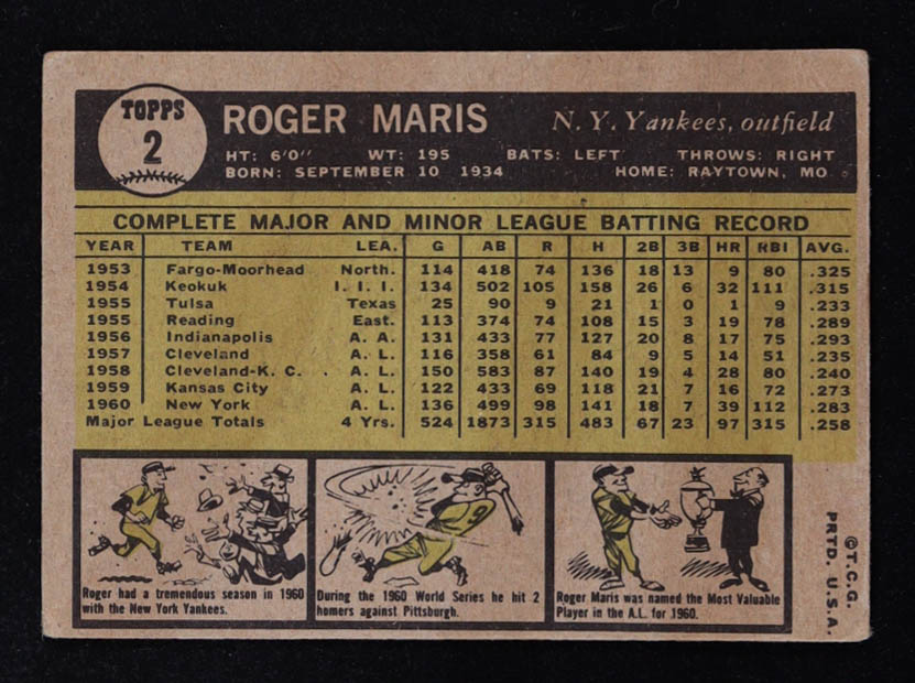 Roger Maris 1961 Topps #2 at PristineAuction.com Roger Maris 1961 Topps #2 at PristineAuction.com