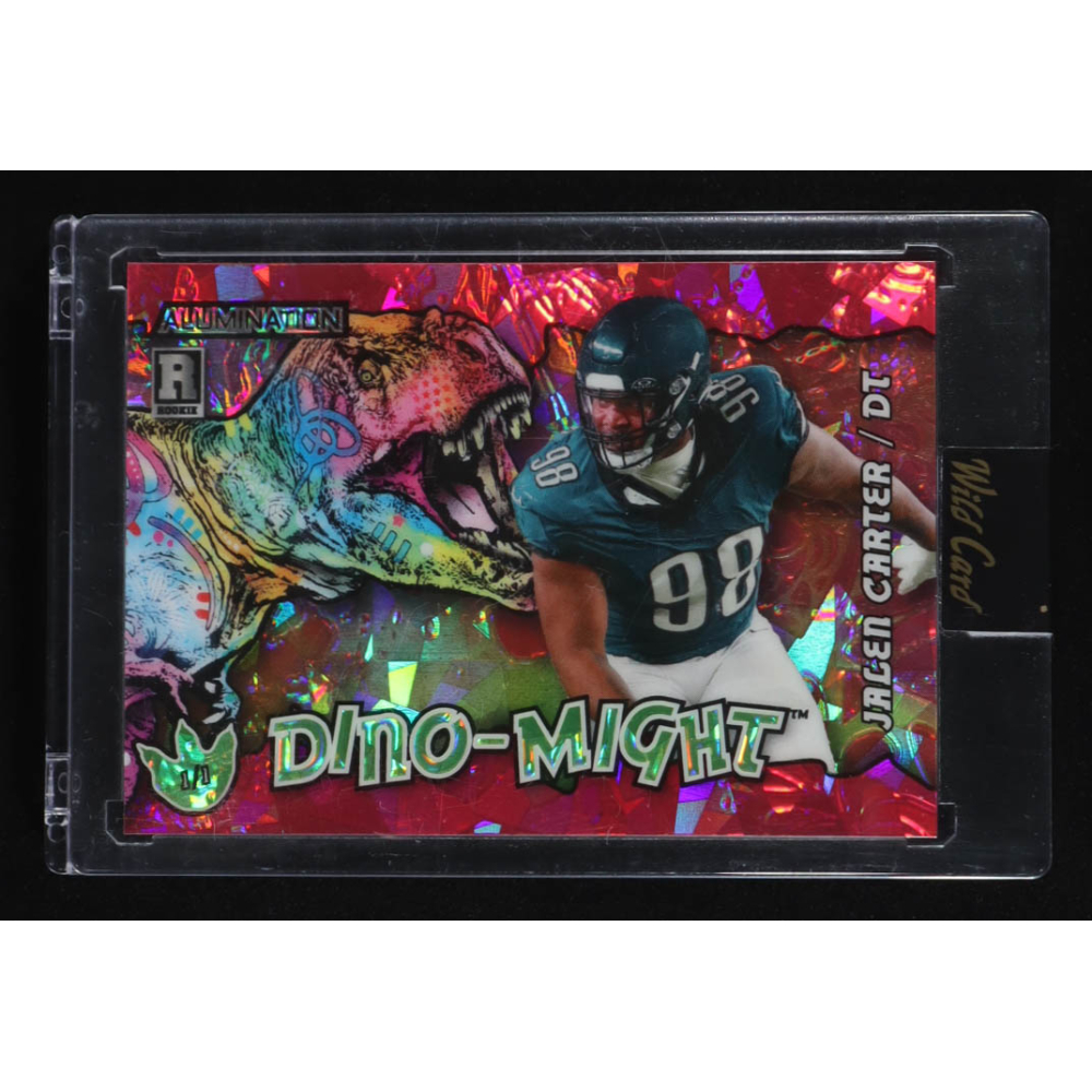 Jalen Carter 2023 Wild Card Alumination Dino-Might Pink Ice #ADJC RC #1/1 at PristineAuction.com Jalen Carter 2023 Wild Card Alumination Dino-Might Pink Ice #ADJC RC #1/1 at PristineAuction.com