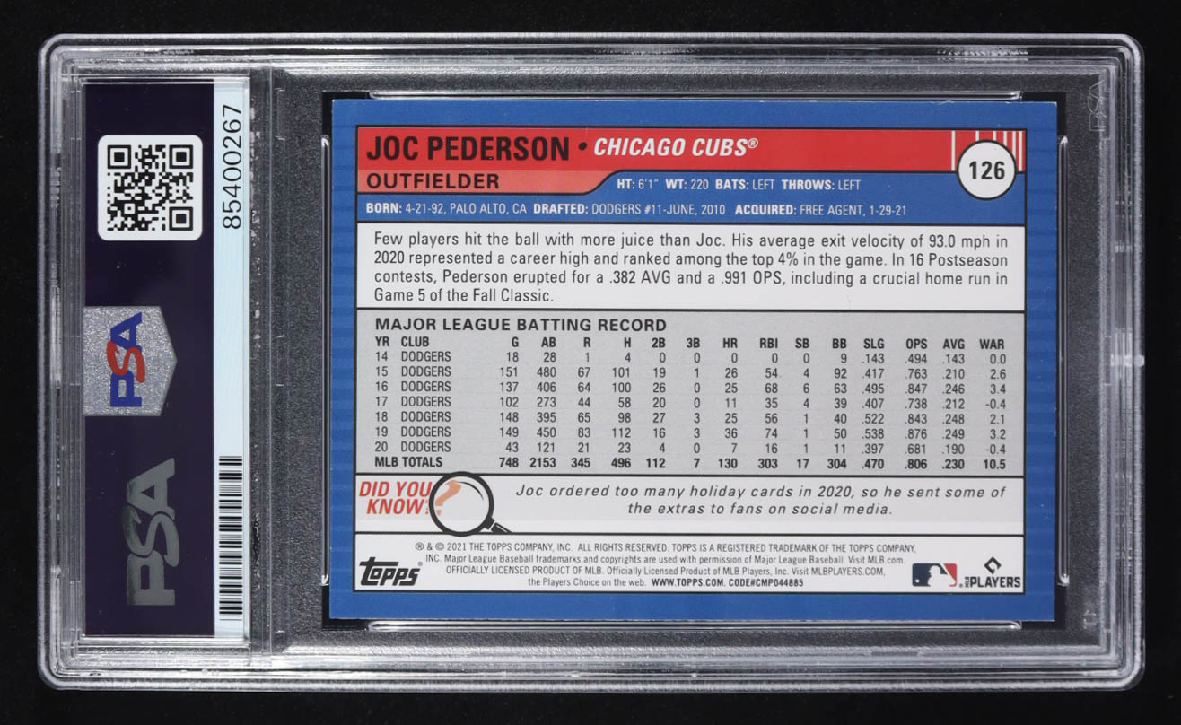 Joc Pederson Signed 2021 Topps Trading Card Auto #126 (PSA | Autograph Grade PSA Authentic) at PristineAuction.com Joc Pederson Signed 2021 Topps Trading Card Auto #126 (PSA | Autograph Grade PSA Authentic) at PristineAuction.com