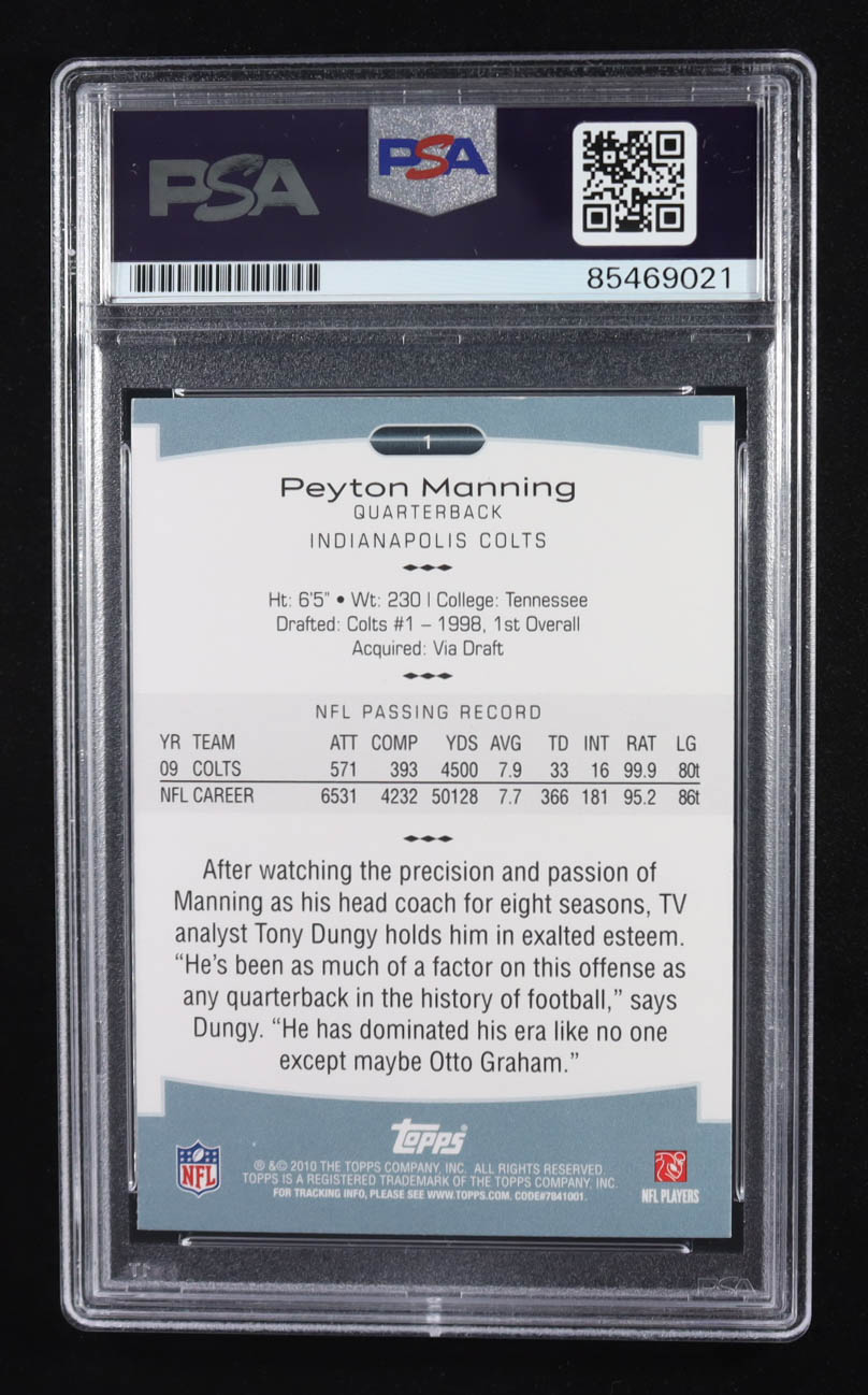 Peyton Manning Signed 2010 Topps Trading Card Auto Platinum #1 (PSA | Autograph Graded 10) at PristineAuction.com Peyton Manning Signed 2010 Topps Trading Card Auto Platinum #1 (PSA | Autograph Graded 10) at PristineAuction.com
