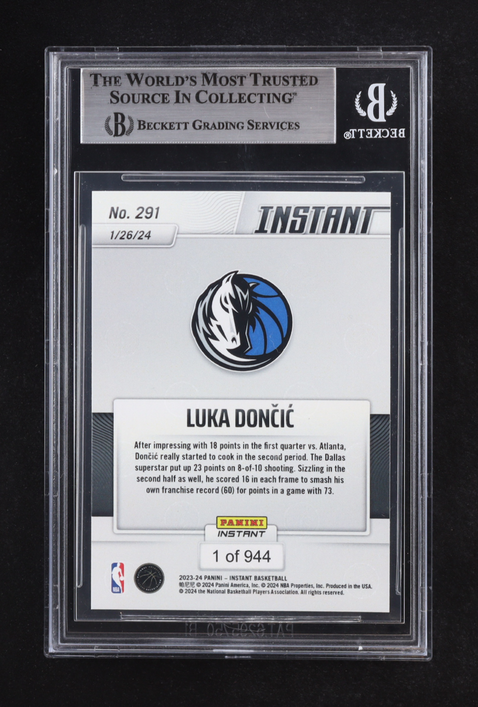 Luka Doncic 2023-24 Panini Instant #291 (BGS 9) at PristineAuction.com Luka Doncic 2023-24 Panini Instant #291 (BGS 9) at PristineAuction.com