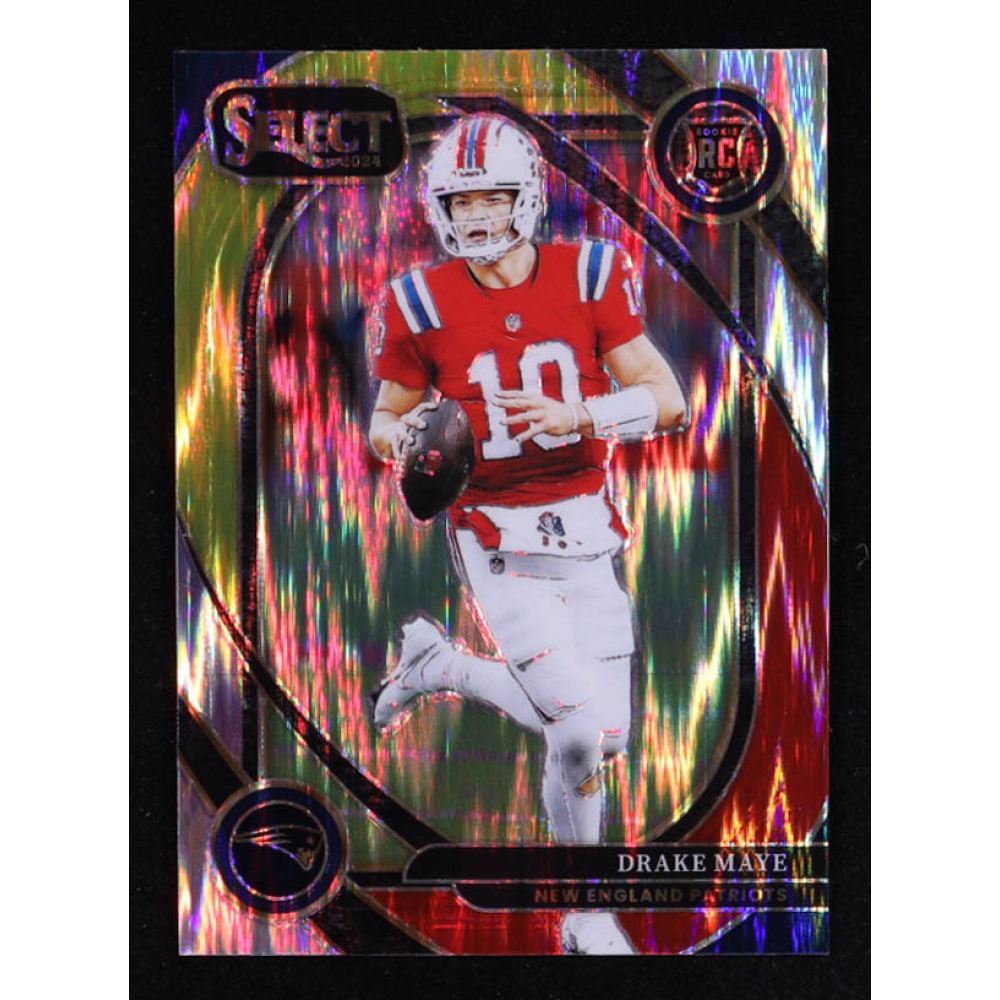 Drake Maye 2024 Select Prizm Red and Yellow Shock #218 RC at PristineAuction.com Drake Maye 2024 Select Prizm Red and Yellow Shock #218 RC at PristineAuction.com